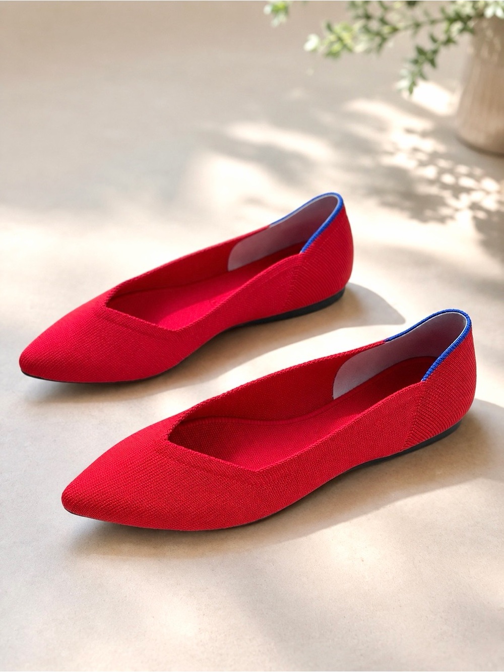 NWOT Rothy’s The Point Flats Red Knit Pointed Toe Slip Ons Size 7.5